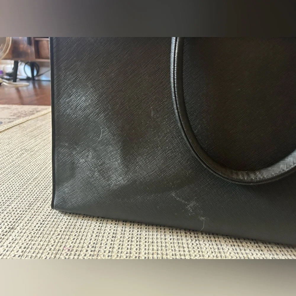 Black Leather Laptop Tote Bag
